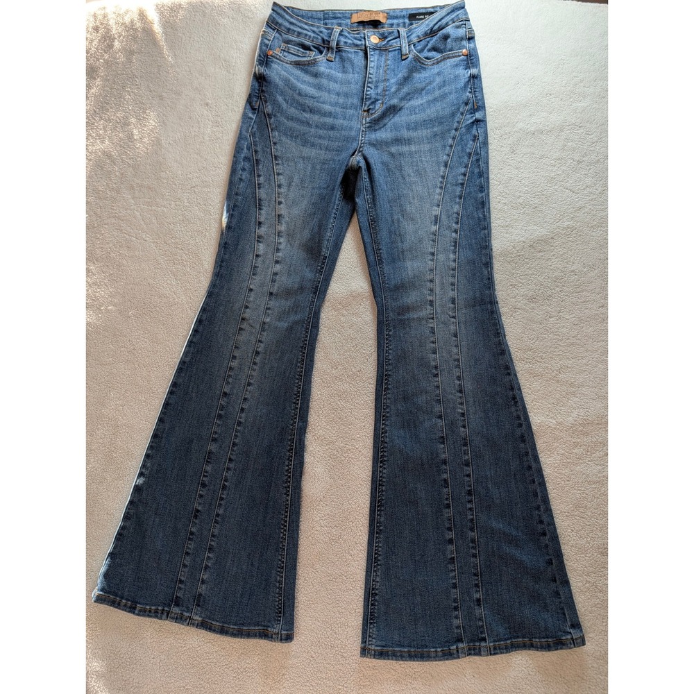 Judy Blue High Rise Flare Leg Jeans Medium Wash Vertical Seam Size 7/28
